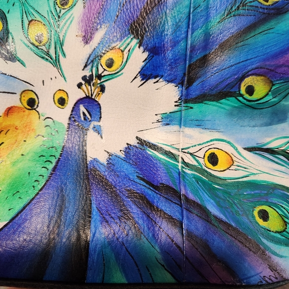 HAND PAINTED SHARIF ARTISTIC EXPRESSIONS LEATHER PEACOCK LARGE WRISTLET 🦚 - Picture 4 of 8